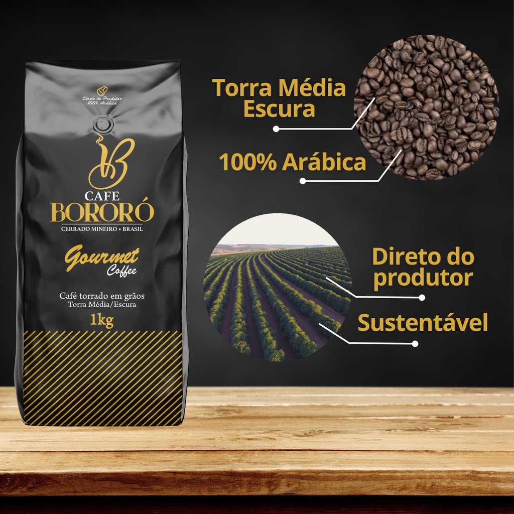 Café Em Grãos Torrado Arábica Gourmet 1kg Café Bororó