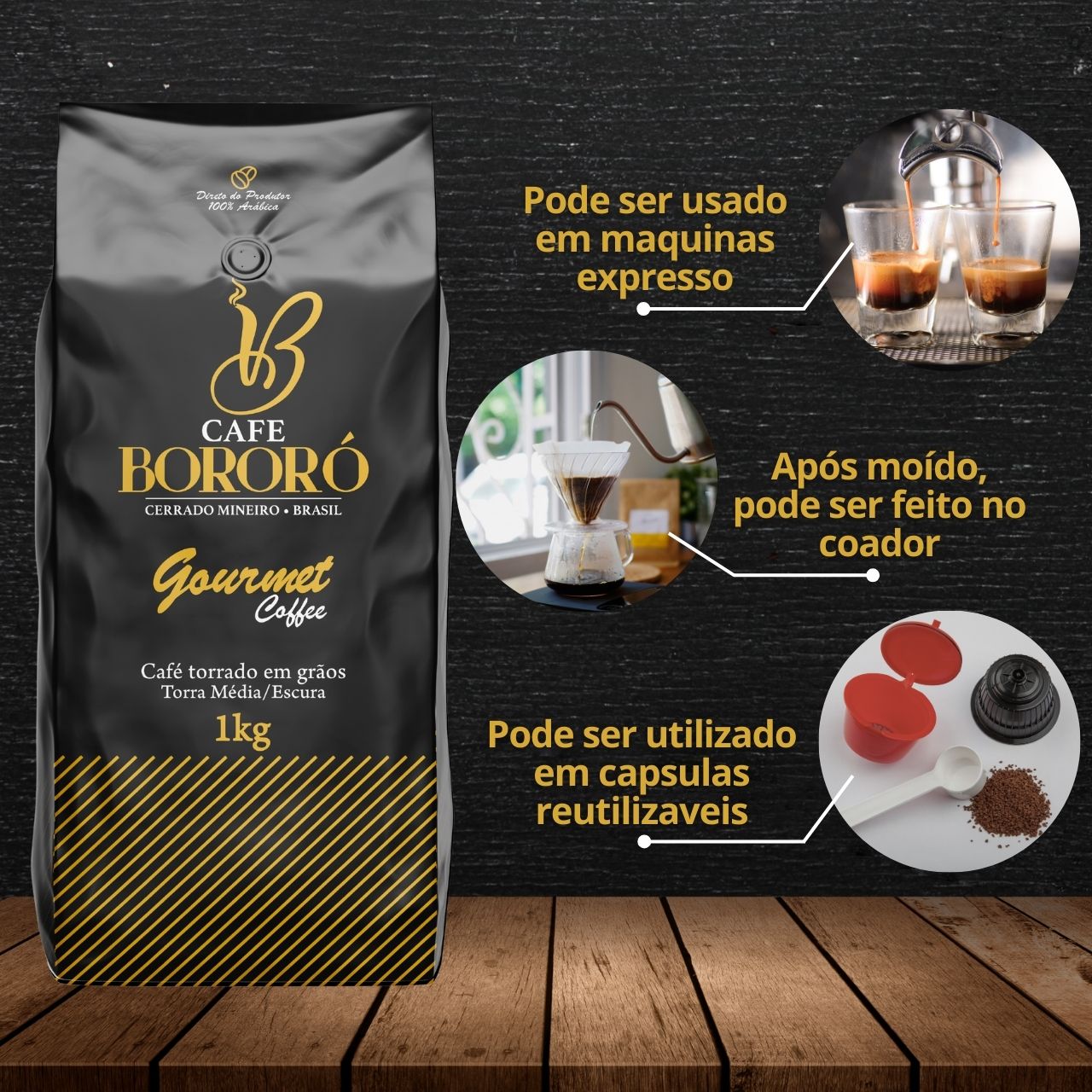 Café Em Grãos Torrado Arábica Gourmet 1kg Café Bororó