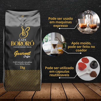 Café Em Grãos Torrado Arábica Gourmet 1kg Café Bororó
