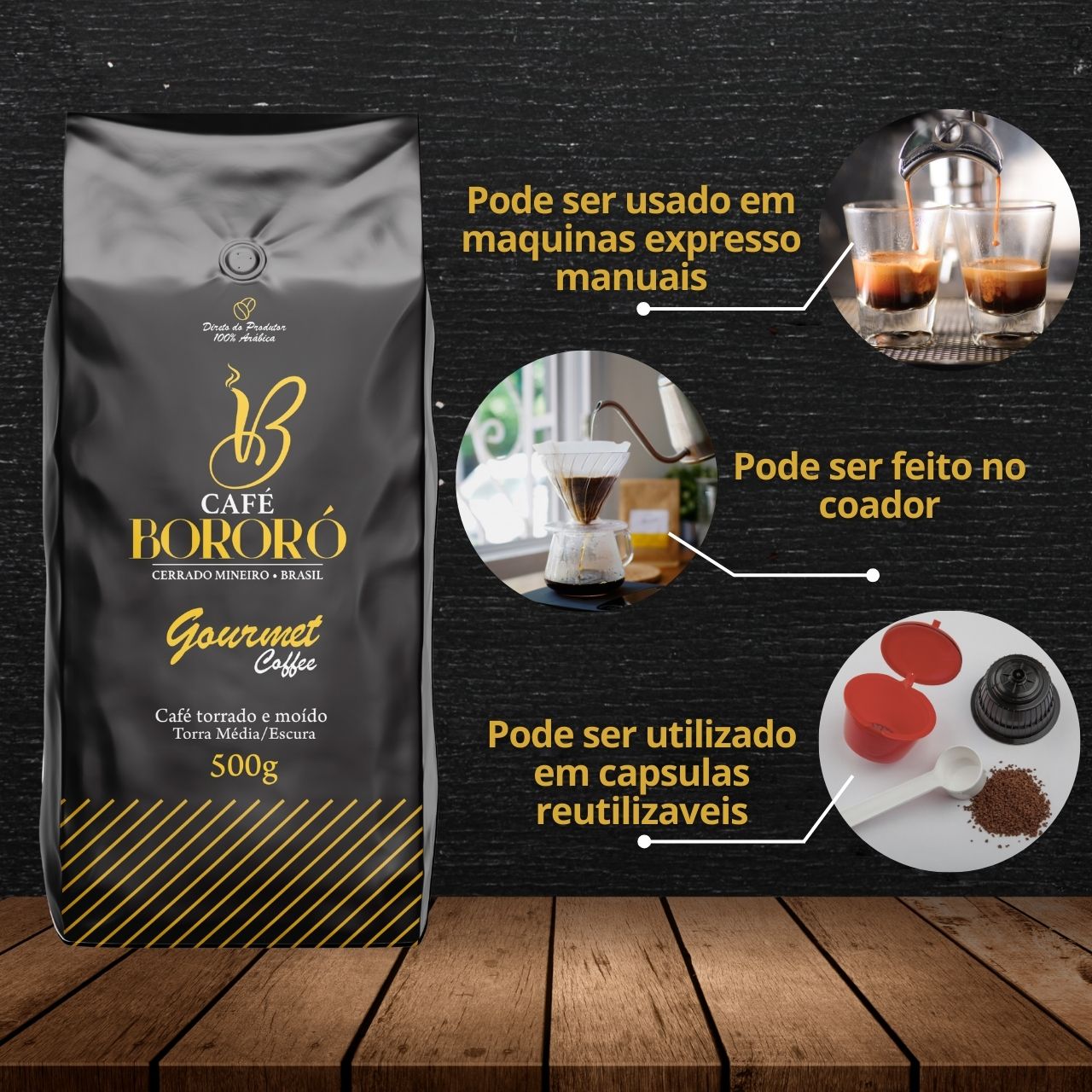 Café Torrado E Moído Gourmet 100% Arábica 500g - Café Bororó